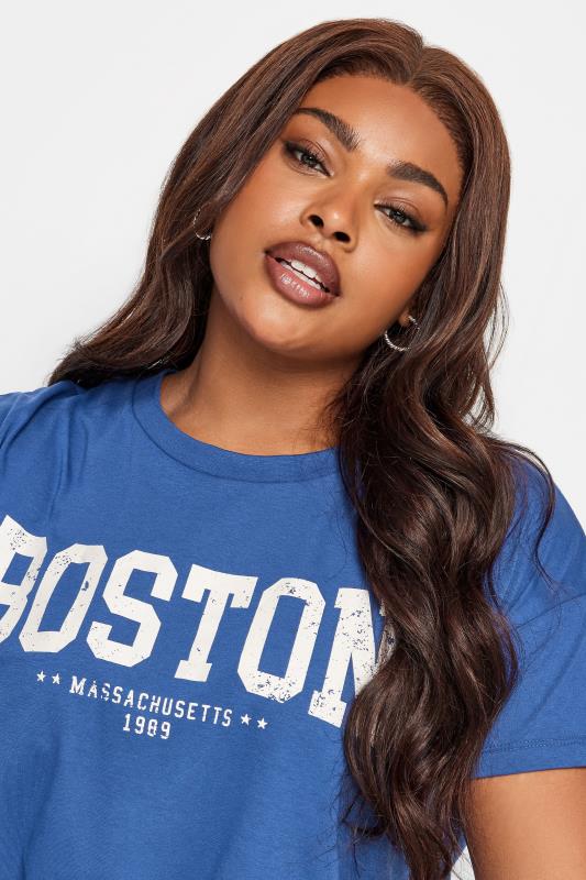 YOURS Plus Size Cobalt Blue 'Boston' Slogan T-Shirt | Yours Clothing 5
