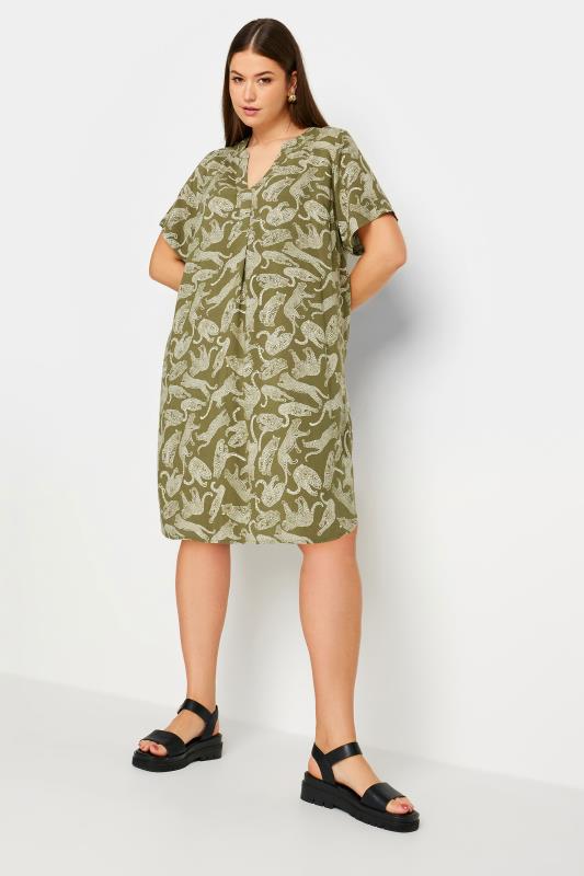 Yours Plus Size Green Leopard Print Tunic Dress | Yours Clothing 1