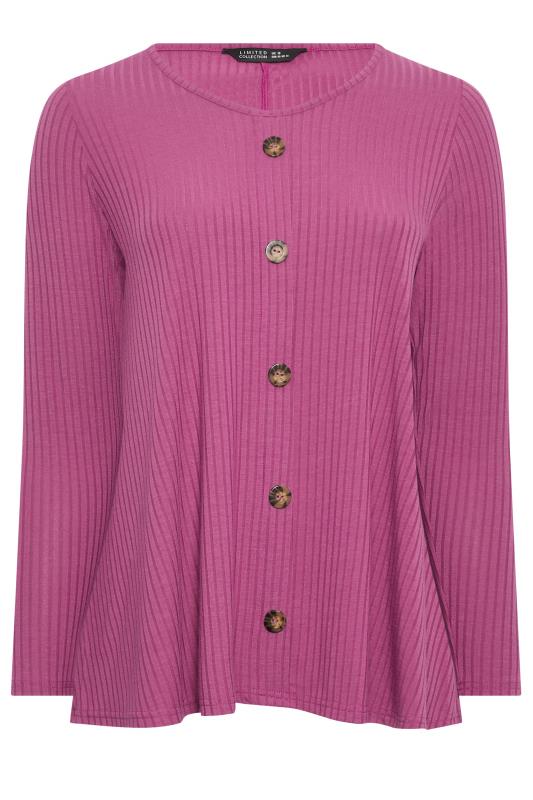LIMITED COLLECTION Plus Size Pink Ribbed Button Detail Long Sleeve Top | Yours Clothing 5