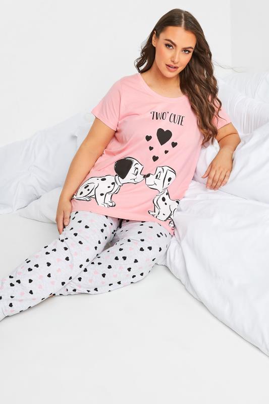 Plus Size  DISNEY Curve Pink Dalmatian Heart Print Pyjama Set