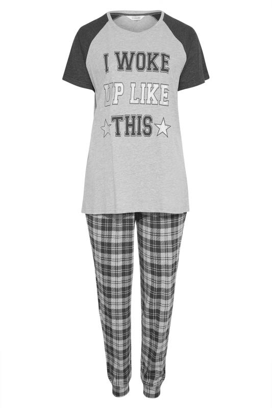 Plus Size Grey 'I Woke Up Like This' Slogan Pyjama Set | Yours Clothing 5