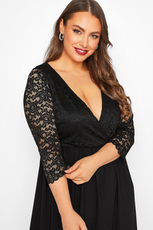 YOURS LONDON Plus Size Black Lace Wrap Maxi Dress | Yours Clothing 4