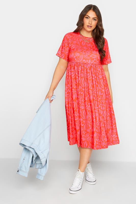 YOURS Curve Plus Size Hot Pink Abstract Print Smock Dress | Yours Clothing  2