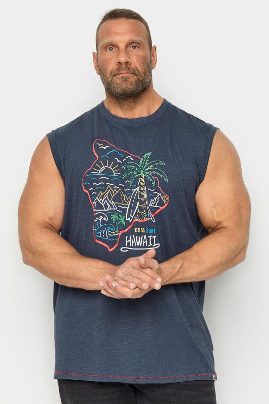  Grande Taille D555 Big & Tall Blue 'Hawaii' Sleeveless T-Shirt
