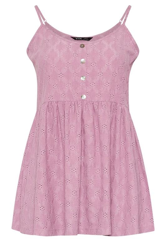 YOURS Plus Size Pink Broderie Anglaise Peplum Top | Yours Clothing 5
