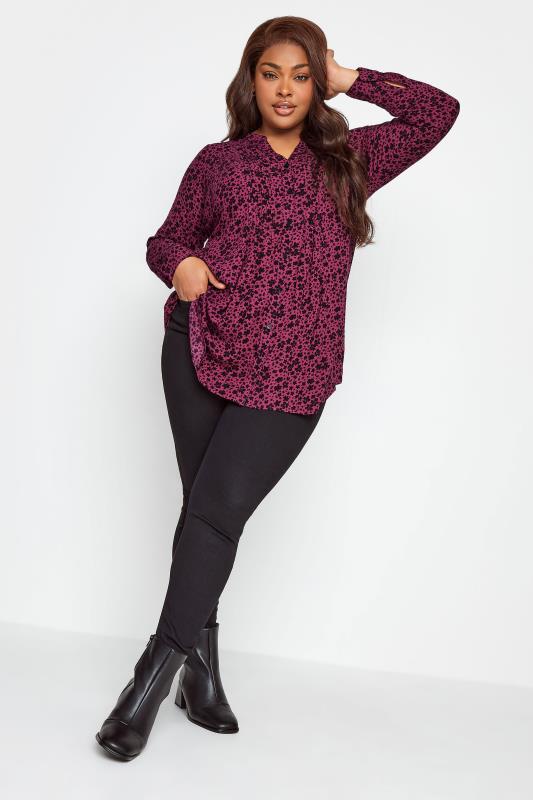YOURS Curve Plus Size Dark Pink Floral Pintuck Shirt | Yours Clothing  2