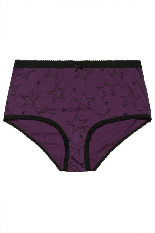 5 PACK Plus Size Purple Star Print High Waisted Full Briefs | Yours Clothing 5