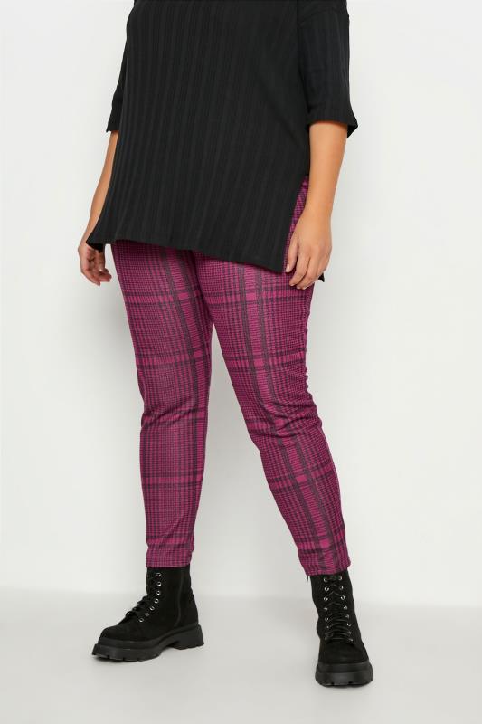 Curve Berry Pink Dogtooth Check Knitted Leggings_B.jpg