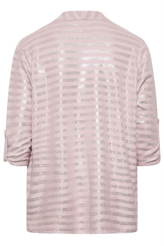 Curve Plus Size Blush Pink Foil Stripe Cardigan | Yours Clothing 7