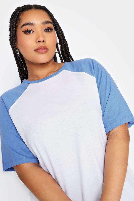 YOURS Plus Size White & Blue Raglan Sleeve T-Shirt | Yours Clothing 4