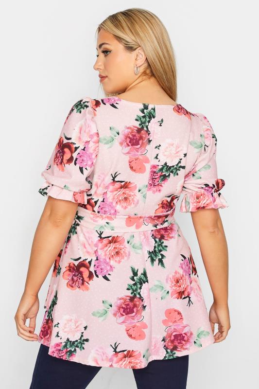 YOURS LONDON Curve Pink Floral Puff Sleeve Peplum Top_C.jpg