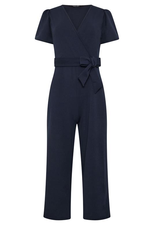 M&Co Petite Navy Blue Cropped Tie Waist Jumpsuit | M&Co 5