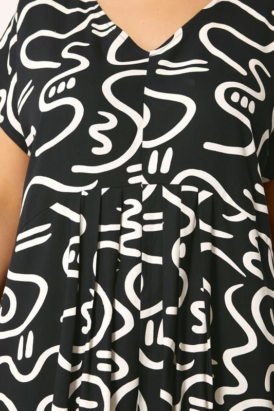 YOURS Plus Size Black Abstract Print Pleat Front Midi Dress | Yours Clothing 4