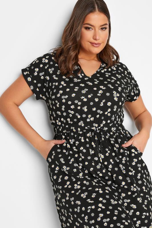 Plus Size Black Daisy Print Cotton T-Shirt Dress | Yours Clothing 4