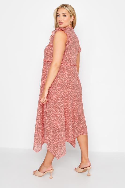 Plus Size Coral Pink Polka Dot Print Hanky Hem Dress | Yours Clothing 3