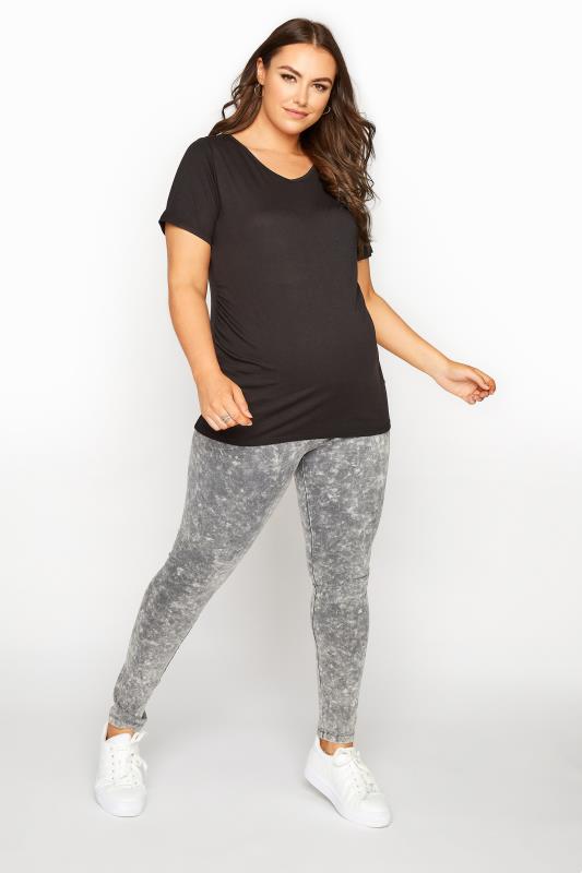 Plus Size BUMP IT UP MATERNITY Grey Acid Wash Leggings With Comfort Panel | Yours Clothing 2