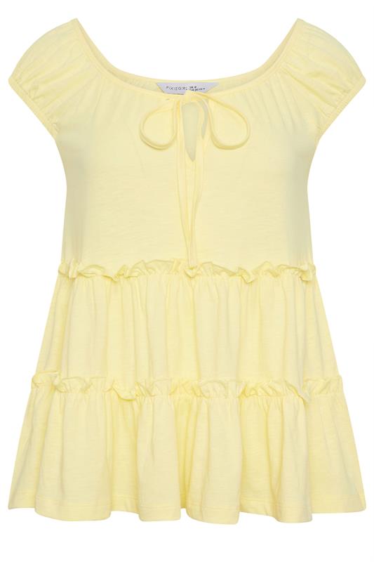 PixieGirl Petite Women's Lemon Yellow Tiered Cotton Top | PixieGirl 5