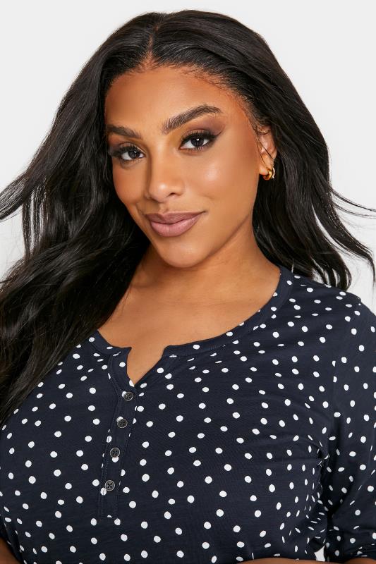 Plus Size YOURS FOR GOOD Navy Blue Spot Print Henley Top | Yours Clothing 4