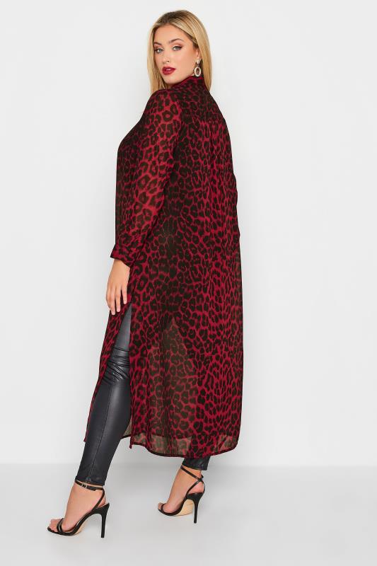 YOURS LONDON Plus Size Curve Dark Red Leopard Print Longline Shirt | Yours Clothing  3