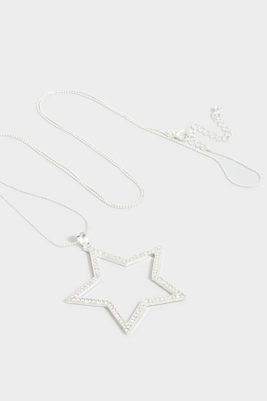 Plus Size Silver Tone Diamante Star Long Necklace | Yours Clothing 3