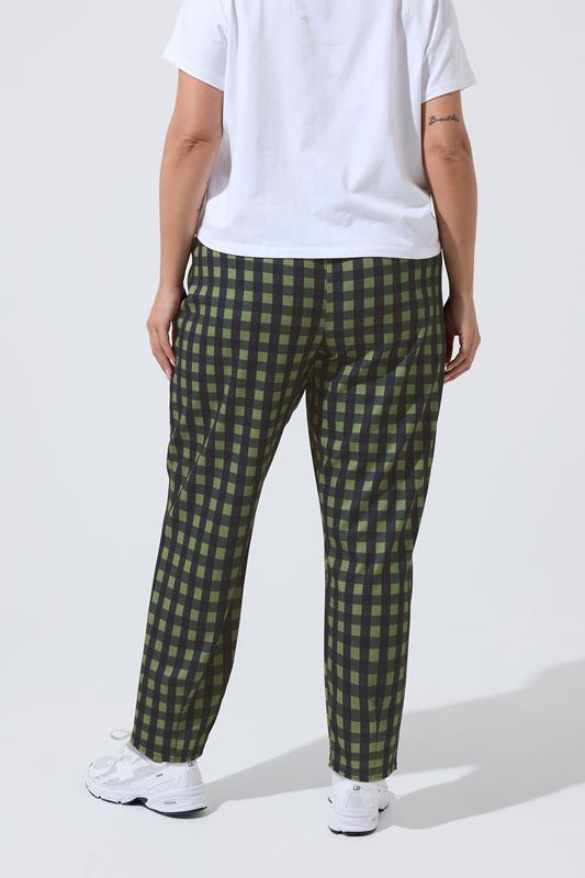 LIMITED COLLECTION Plus Size Khaki Green Gingham Barrel Trousers | Yours Clothing 2