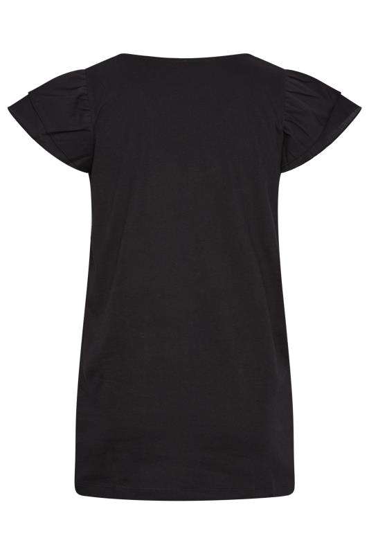 YOURS Plus Size Black Frill Sleeve T-Shirt | Yours Clothing 7
