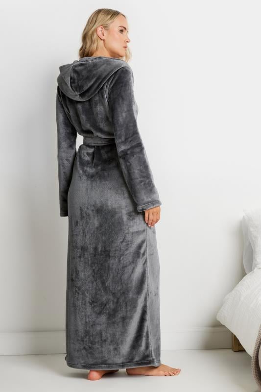 LTS Tall Dark Grey Hooded Maxi Dressing Gown | Long Tall Sally 3