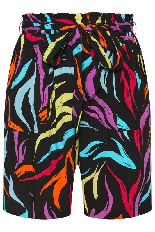 YOURS Plus Size Black Rainbow Zebra Print Paperbag Shorts | Yours Clothing 5
