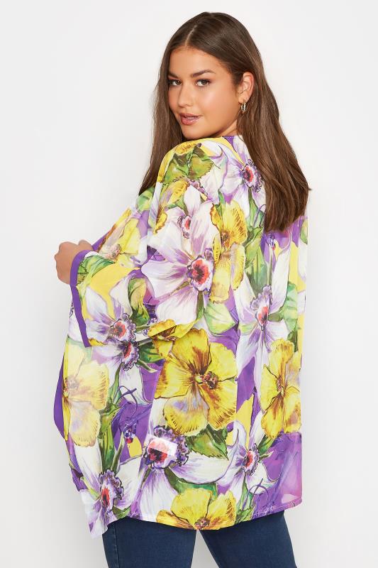 YOURS Plus Size Purple Flower Print Sheer Kimono | Yours Clothing 3