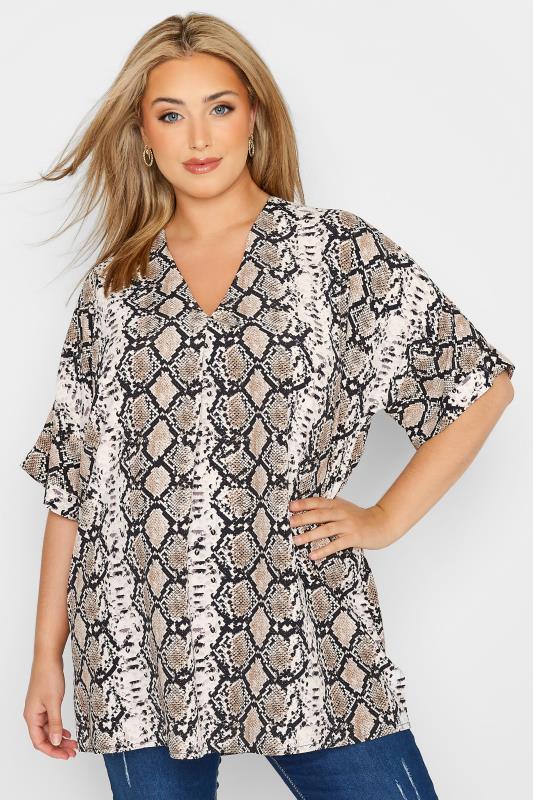 Plus Size Grey Snake Print Pleat Front V-Neck Top | Yours Clothing 4