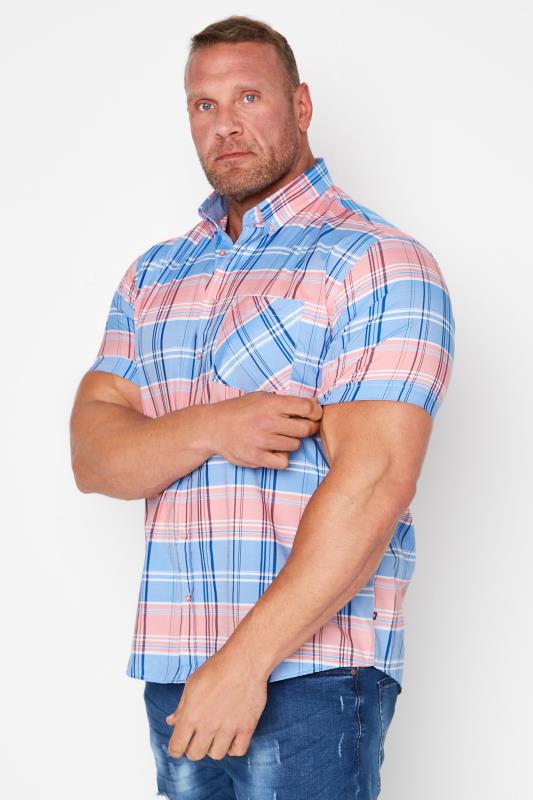 KAM Big & Tall Pink & Blue Large Check Print Shirt 1