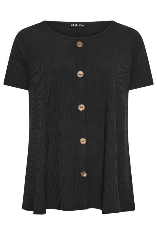 YOURS Plus Size Black Button Front Ribbed Swing Top | Yours Clothing 5