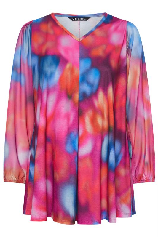 YOURS Plus Size Pink Abstract Print Mesh Swing Top | Yours Clothing 5