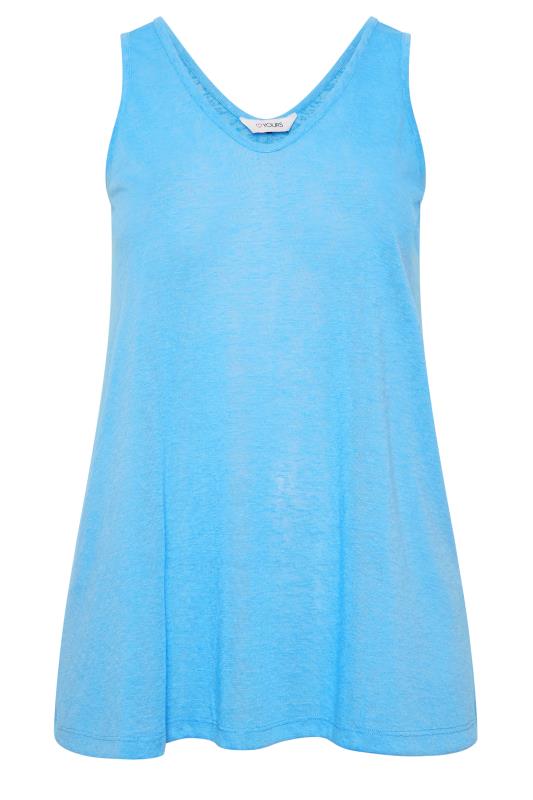 YOURS Curve Plus Size Aqua Blue Linen Look Vest Top | Yours Clothing  6
