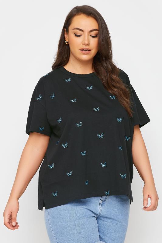 Plus Size  LIMITED COLLECTION Curve Black Embroidered Butterfly T-Shirt