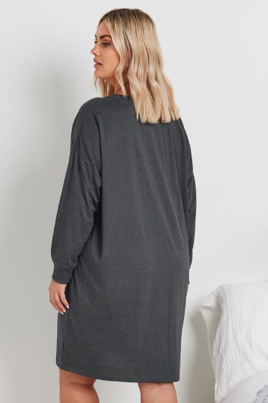 YOURS Plus Size Charcoal Grey 'Manifest Your Dreams' Slogan Long Sleeve Nightdress | Yours Clothing 3