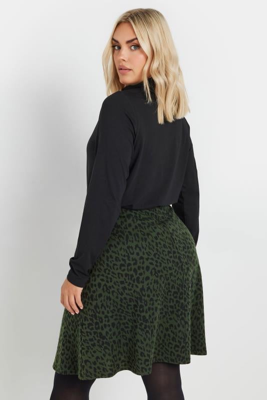 YOURS Plus Size Green Leopard Print Button Front Skirt Yours Clothing