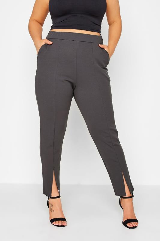 Plus Size  LIMITED COLLECTION Curve Charcoal Grey Split Hem Stretch Tapered Trousers