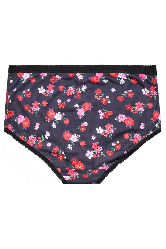Plus Size 5 PACK Pink & Black Autumn Floral Print High Waisted Full Briefs | Yours Clothing  5