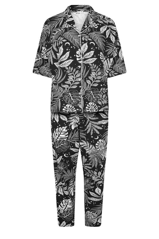 YOURS Plus Size Black Midnight Palm Print Button Through Pyjama Set | Your Clothing 6