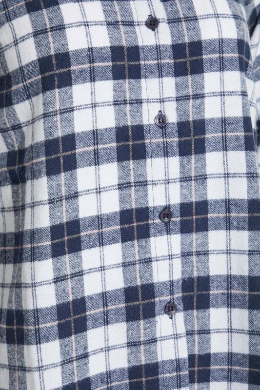 Petite White & Navy Blue Check Print Brushed Boyfriend Shirt | PixieGirl 5