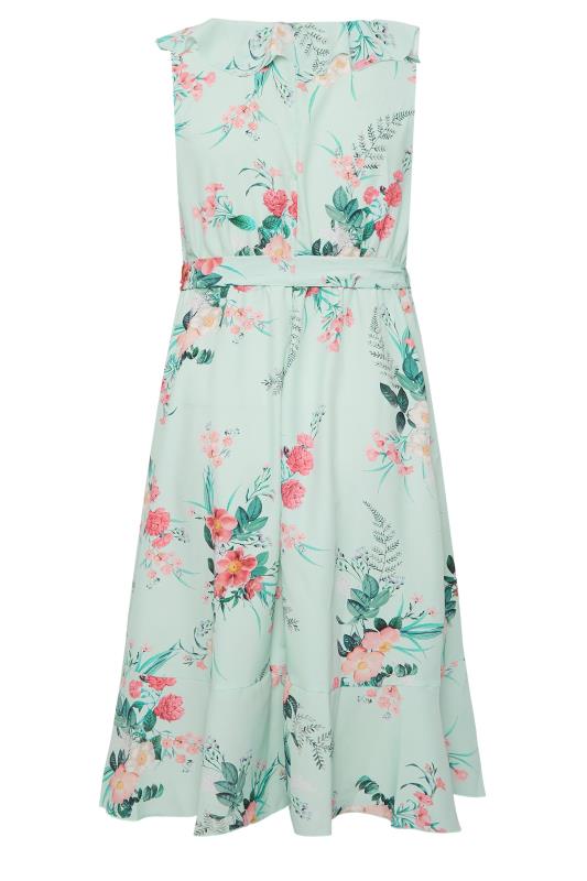 YOURS LONDON Plus Size Green Floral Print Double Ruffle Wrap Dress | Yours Clothing 7