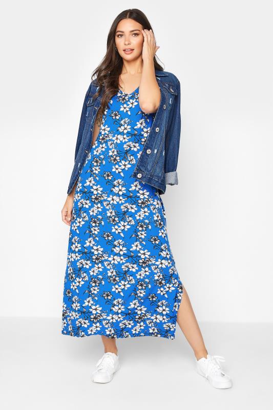 LTS Tall Blue Floral Print V-Neck Midi Dress_B.jpg