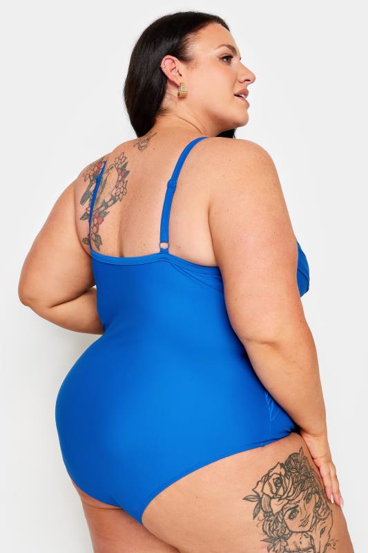 YOURS Plus Size Blue Double Crossover Tummy Control Swimsuit | Yours Clothing 3