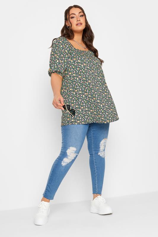 LIMITED COLLECTION Plus Size Green Ditsy Floral Top | Yours Clothing 2