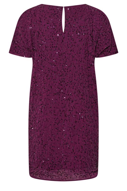 LUXE Plus Size Purple Sequin Hand Embellished Cape Dress | Yours Clothing 7