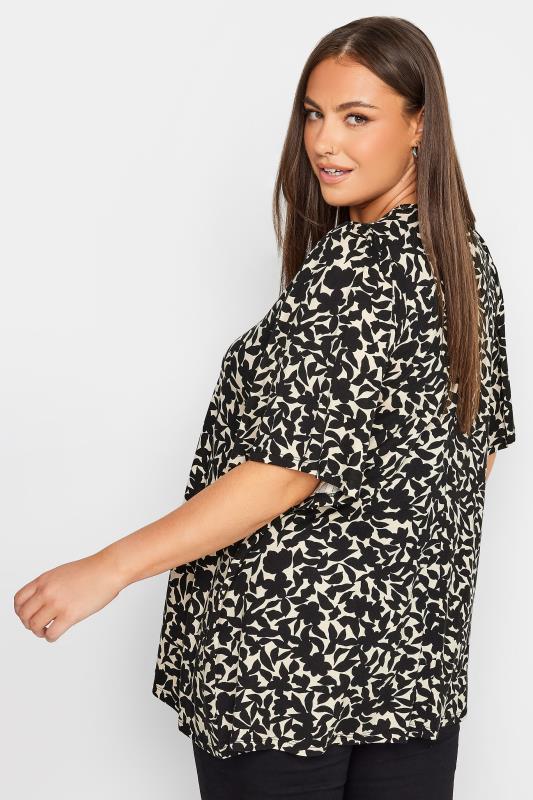 YOURS Plus Size Black Floral Print Pleated Swing Top | Yours Clothing