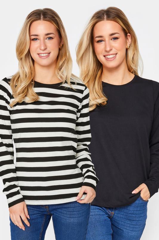 2 PACK Petite Black Stripe Long Sleeve T-Shirt | PixieGirl 1