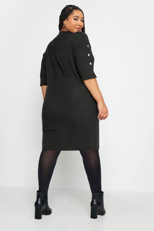 YOURS Plus Size Black Soft Touch Button Detail Mini Dress | Yours Clothing 3