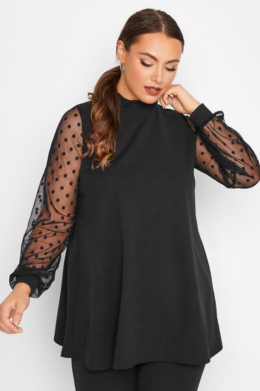 LIMITED COLLECTION Curve Black Dobby Sleeve Swing Top 1